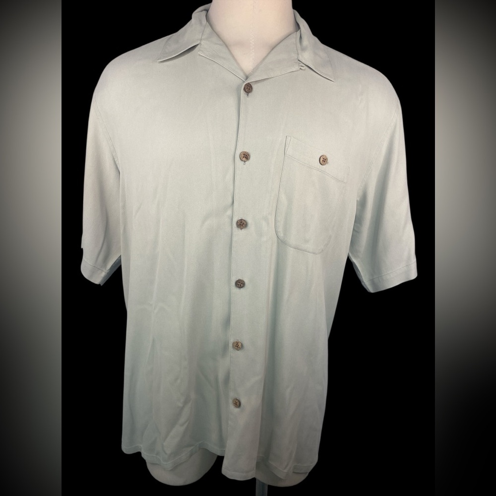 Paradise Coves 100% Silk Light Green Short Sleeve Shirt Men’s XL